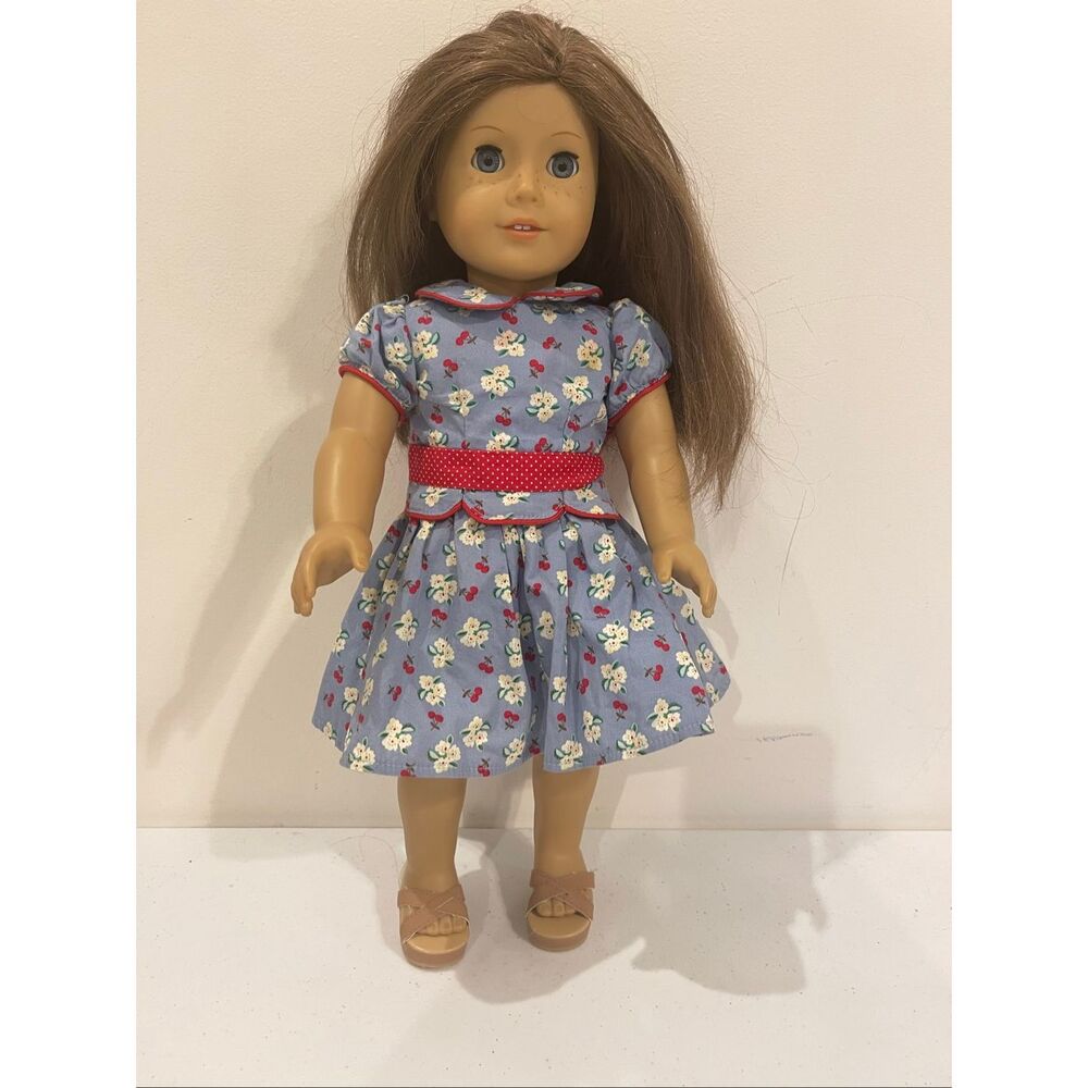 American Girl Truly Me #23 and Emily "Meet" Blue Red Cherry Floral Print Dress 1